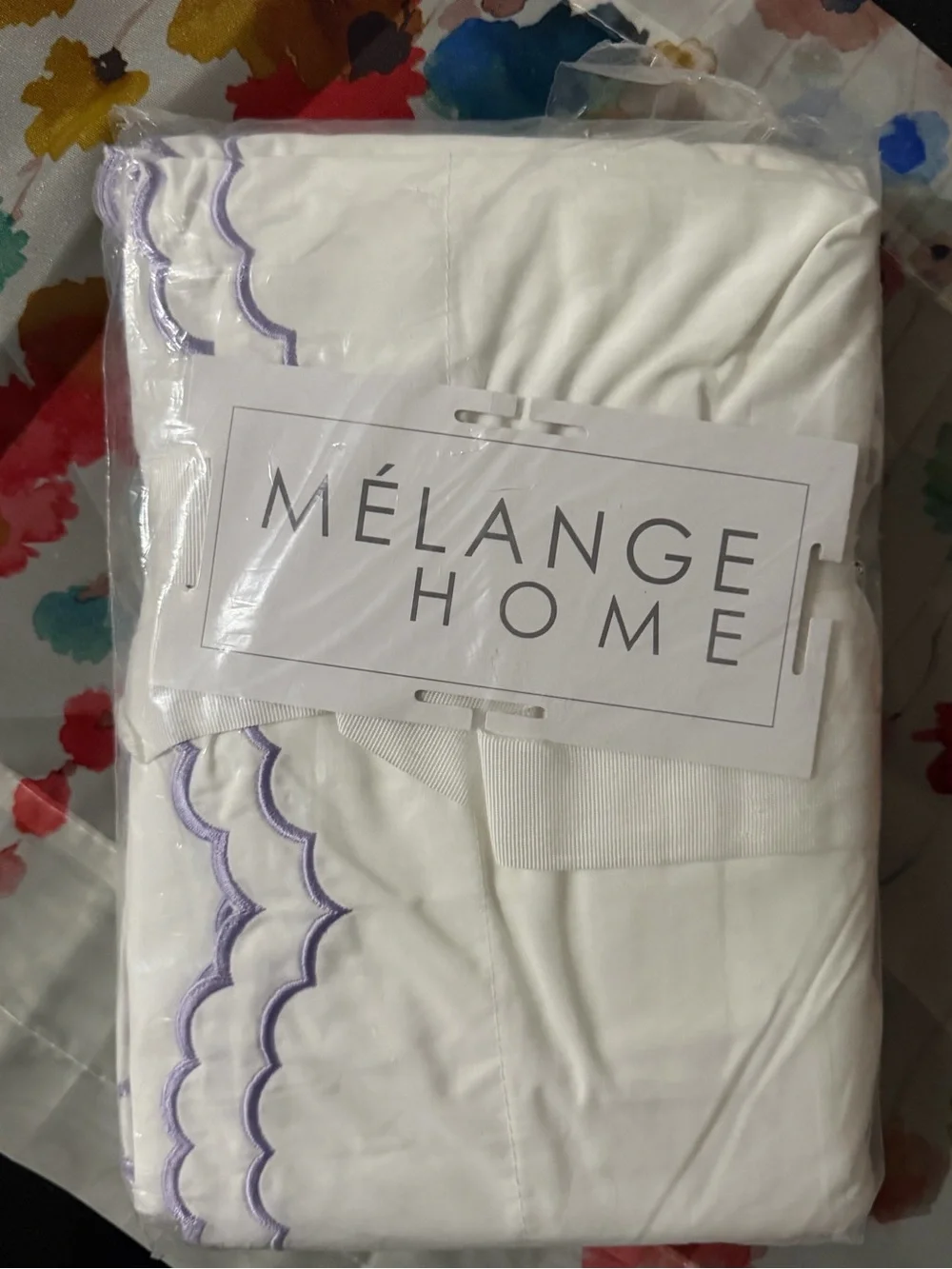 White Pillowcase with Lavender Scallop Trim